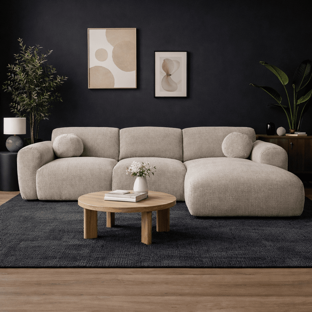 Hoekbank met lounge beige chenille stof Shane - rechts