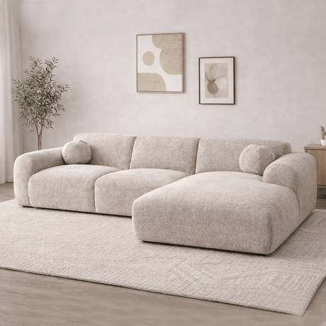 Hoekbank met lounge beige chenille stof Shane - rechts