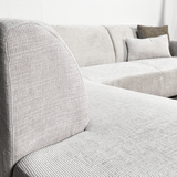 Hoekbank met chaise longue beige chenille stof Manon - links