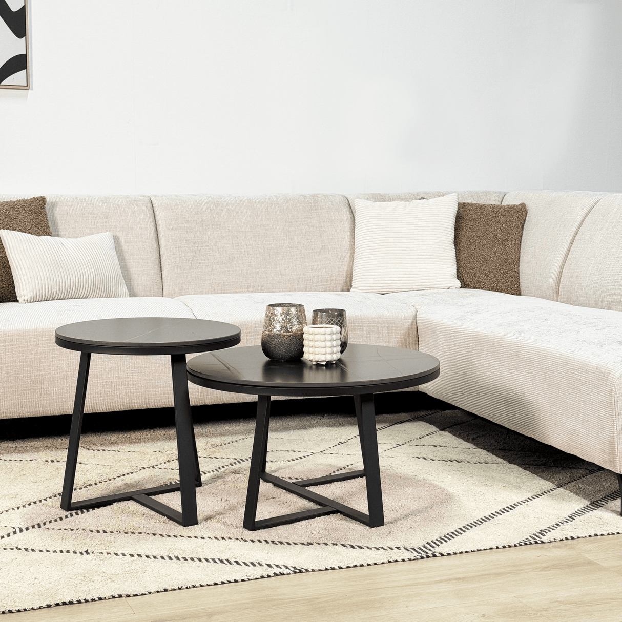 Hoekbank met chaise longue beige chenille stof Manon - rechts