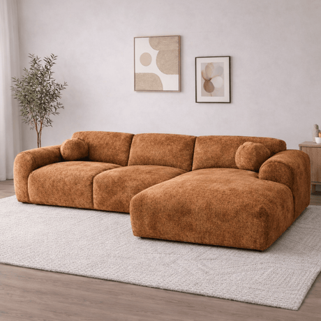 Hoekbank met lounge koper chenille stof Shane - rechts
