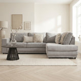 Hoekbank lichtgrijs ribstof plofbank Gabi - rechts