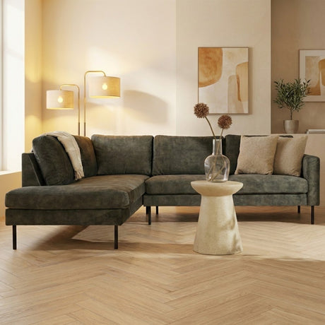 Hoekbank groen velvet hoge poten Gaya - links