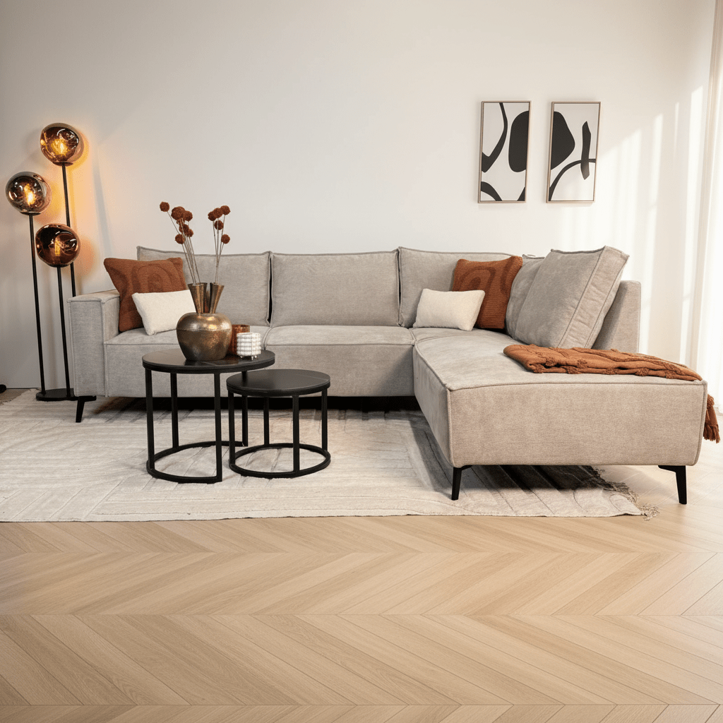 Hoekbank Yara chaise longue rechts beige | Dimehouse
