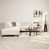 Hoekbank met chaise longue beige chenille stof Manon - links