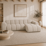 Banken-Hoekbank met lounge beige velvet structuurstof - strepen - rechts - Brix-Dimehouse