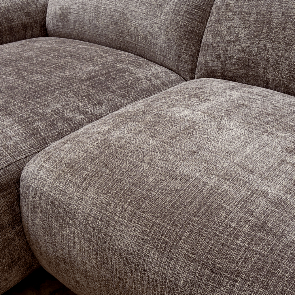 Hoekbank met lounge taupe chenille stof Shane - links