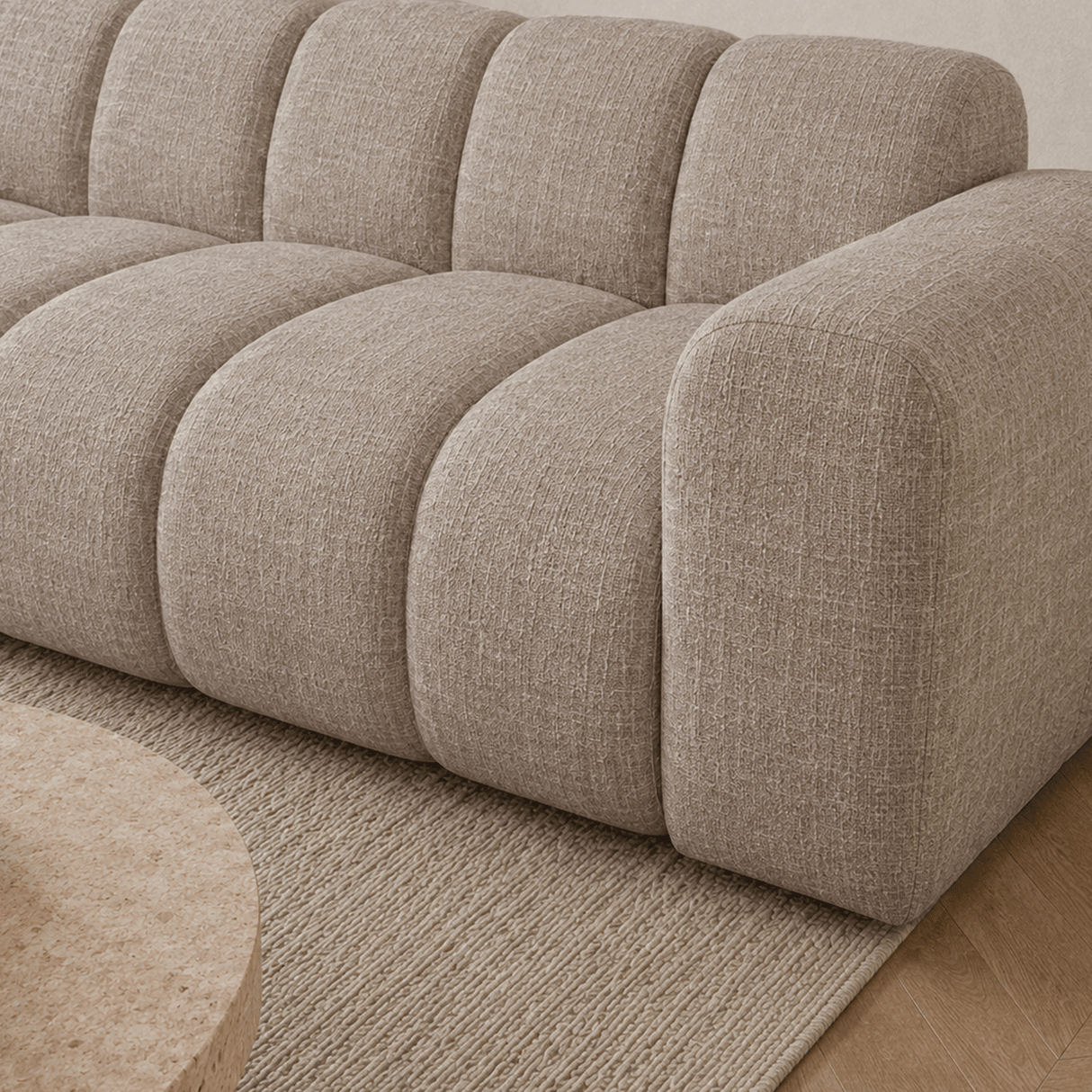 Banken-Hoekbank met lounge zand velvet structuurstof - strepen - links - Brix-Dimehouse