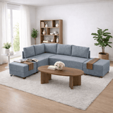 Slaapbank blauw stof - XXL 280 x 210 - Links - Fly