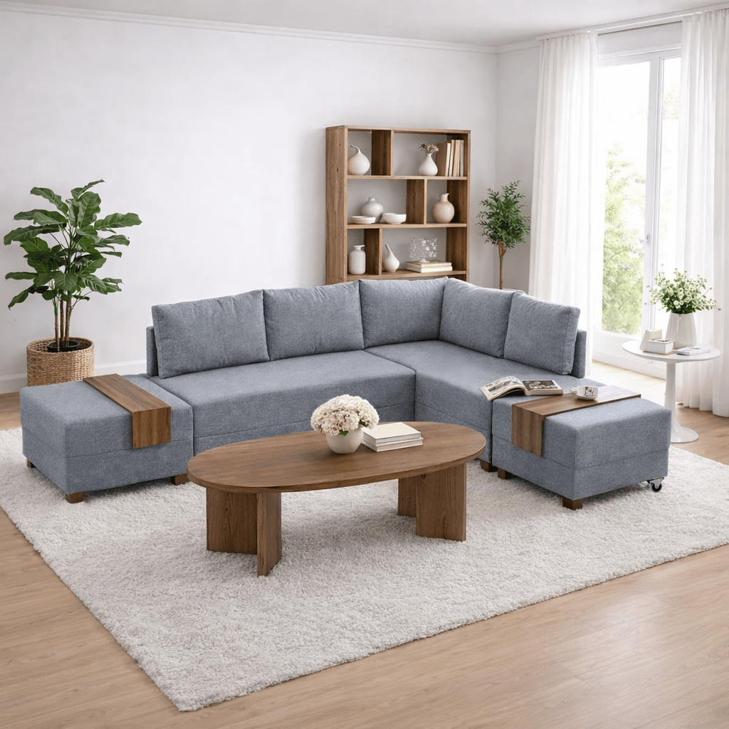 Slaapbank grijs stof  - XXL 280 x 210 - Rechts - Fly