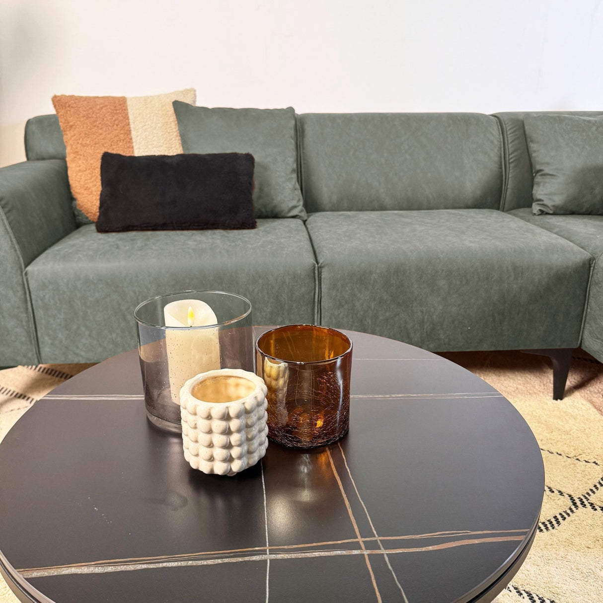 Hoekbank met compacte lounge groen microvezel Davidson - rechts