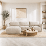 Hoekbank ronde longue beige velvet structuurstof Dwayne - links