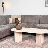 Hoekbank met chaise longue taupe chenille stof Manon - links