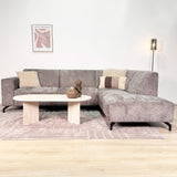Hoekbank met chaise longue taupe chenille stof Manon - rechts