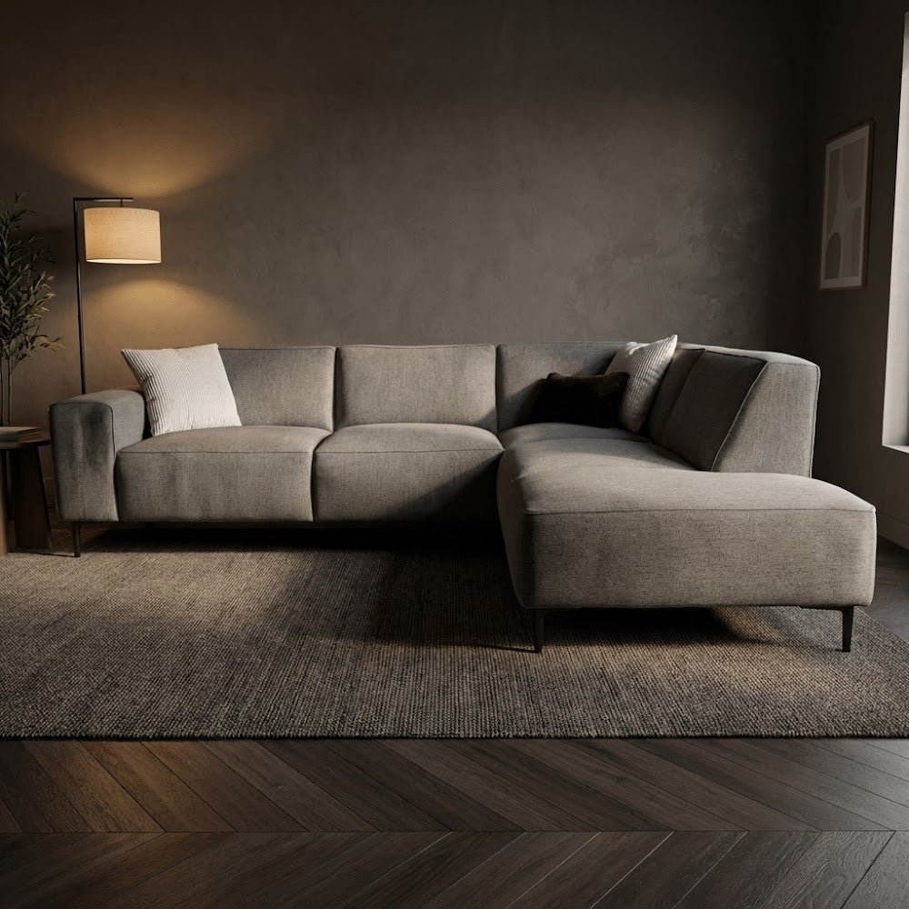 Hoekbank taupe chenille gemêleerd Ravi – rechts