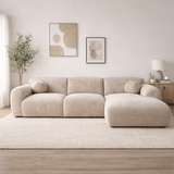 Hoekbank beige chenille stof met lounge Shane - rechts