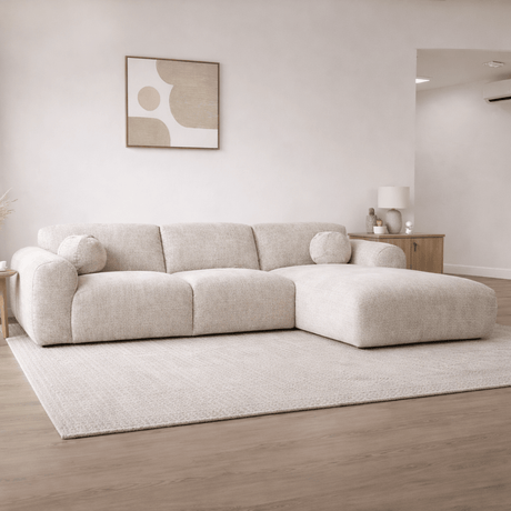 Hoekbank beige chenille stof - 292x169 cm - Shane - rechts