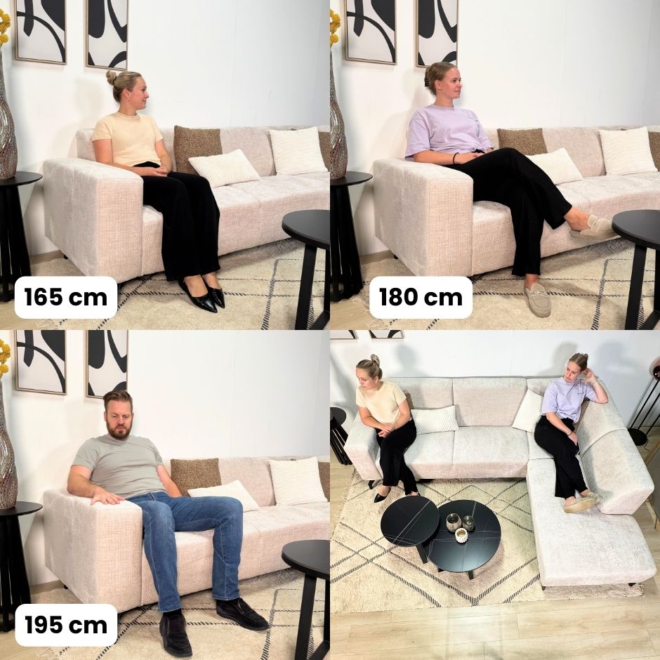 Hoekbank met chaise longue taupe chenille stof Manon - rechts