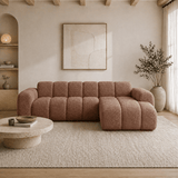 Hoekbank met lounge koper bouclé stof - strepen - rechts - Brix
