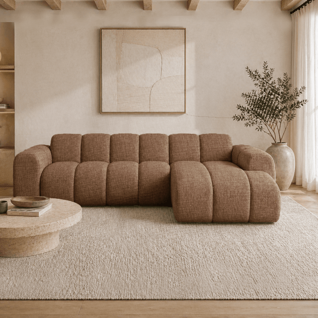 Banken-Hoekbank met lounge koper velvet structuurstof - strepen - rechts - Brix-Dimehouse