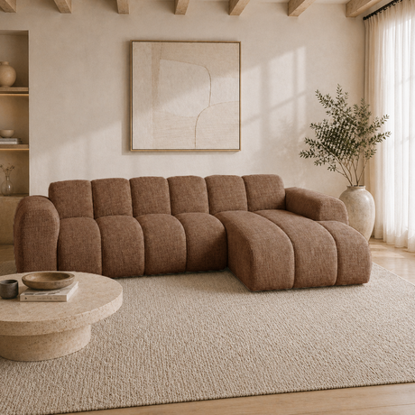 Hoekbank met lounge koper velvet structuurstof - strepen - rechts - Brix