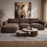 Hoekbank chaise longue mokka bruin structuurstof Dwayne - links