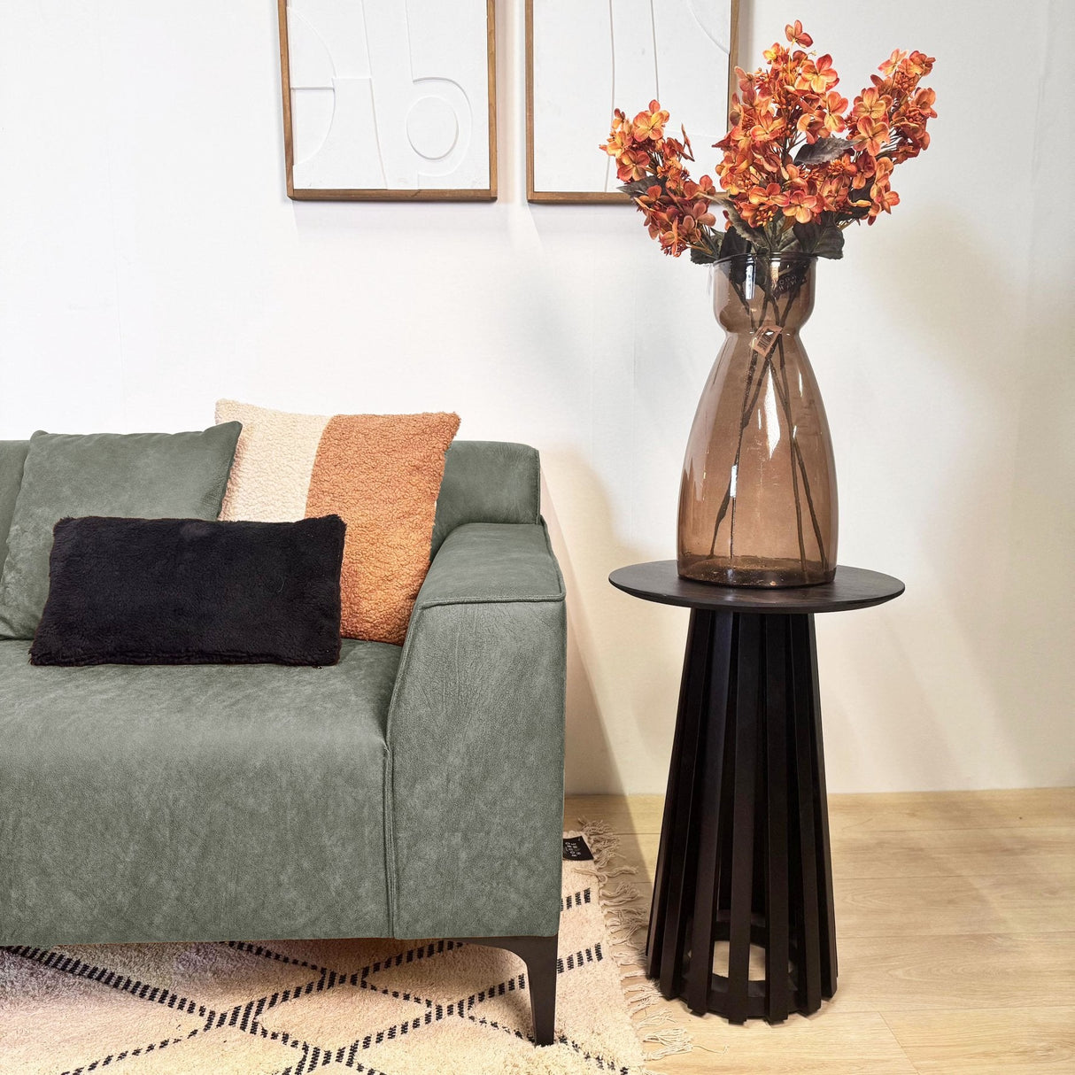 Hoekbank met compacte lounge groen microvezel Davidson - links