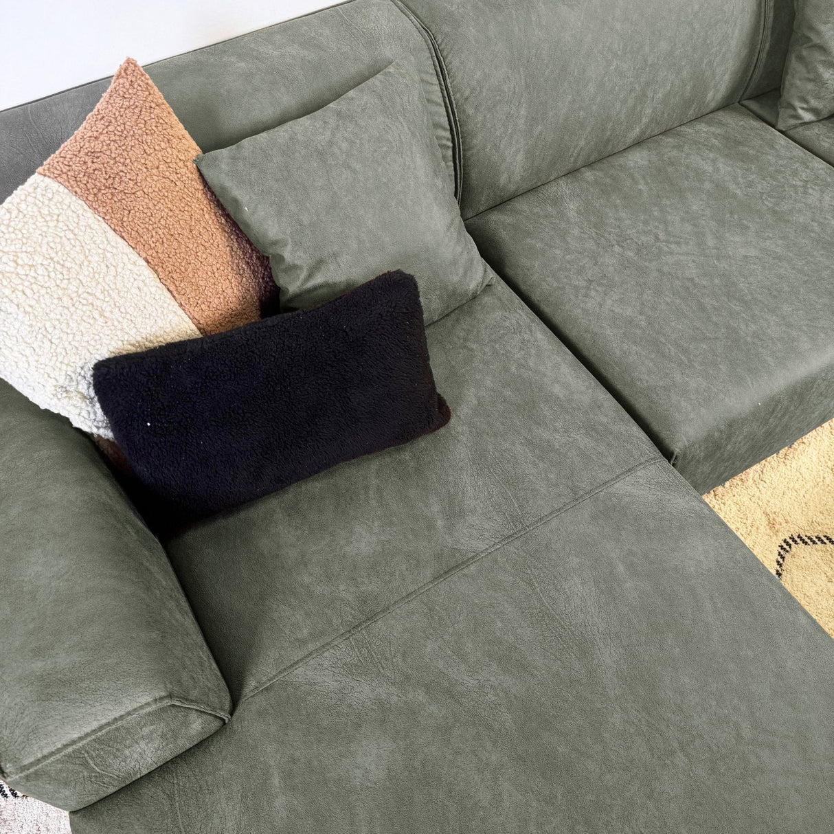 Hoekbank met compacte lounge groen microvezel Davidson - links