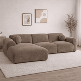 Hoekbank met lounge taupe chenille stof Shane - links