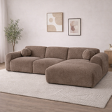 Hoekbank taupe chenille stof met lounge Shane - rechts