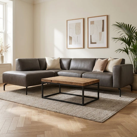 Industriële Hoekbank antraciet robuust eco-leer Barin - links sfeerfoto in modern interieur