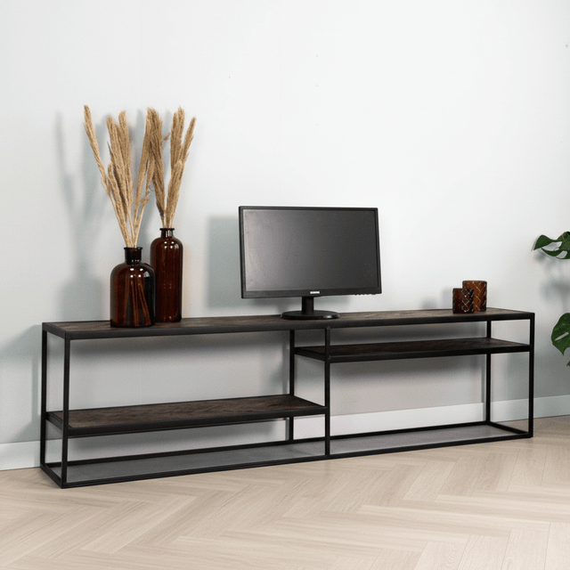 Industrieel TV Meubel Visgraat Bruin Sylvie 180x35x40 cm