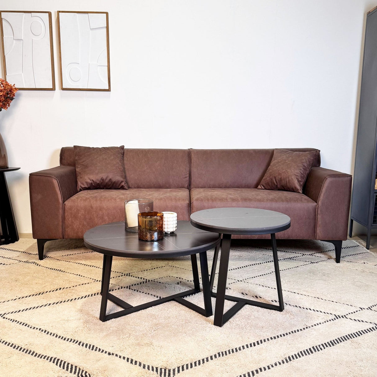 3-zits bank bruin microvezel stof Davidson