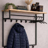 Industriële Kapstok Metaal met Acaciahout 12 Haken 100x80cm - Teun