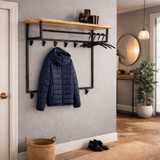 Industriële Kapstok Metaal met Acaciahout 12 Haken 100x80cm - Teun