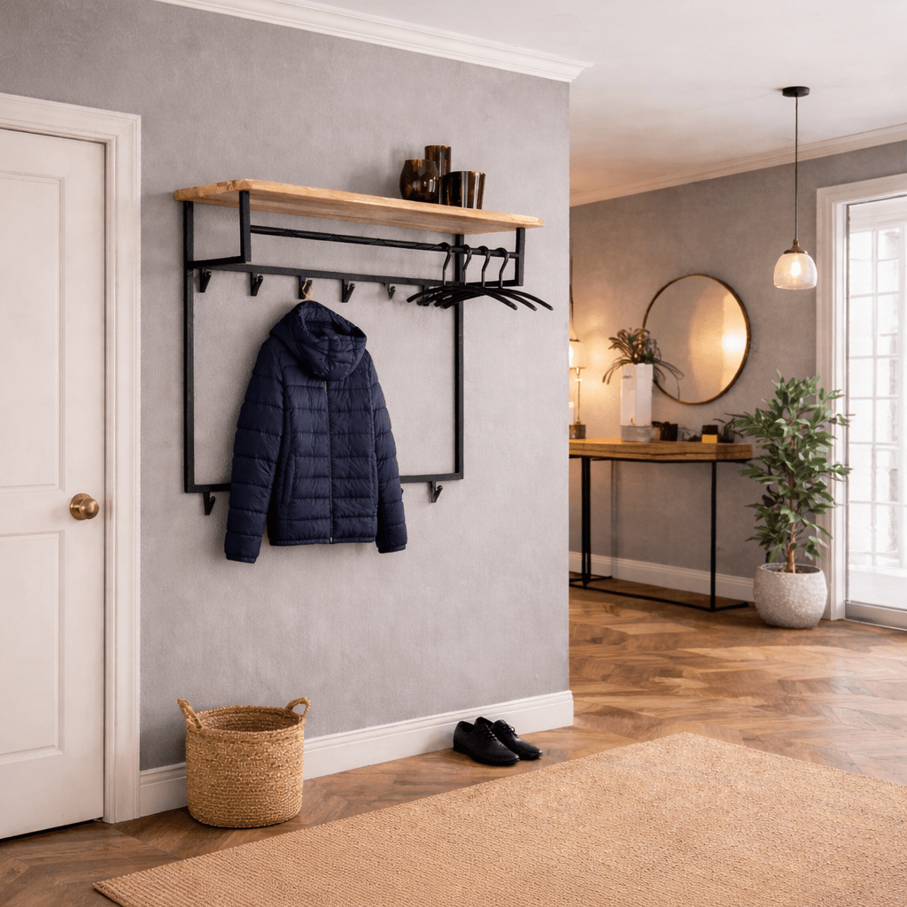 Industriële Kapstok Metaal met Acaciahout 12 Haken 100x80cm - Teun