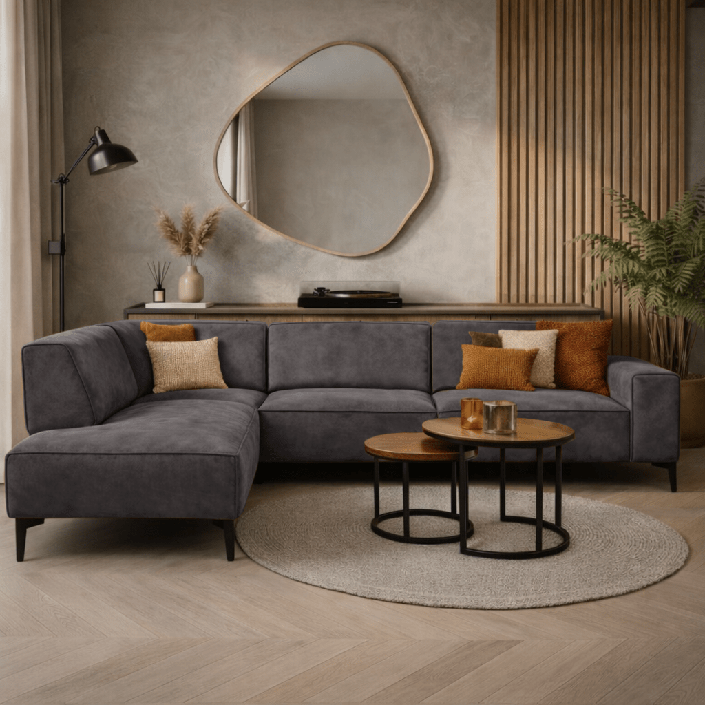 Industriële hoekbank antraciet eco-leer Brisbane - links