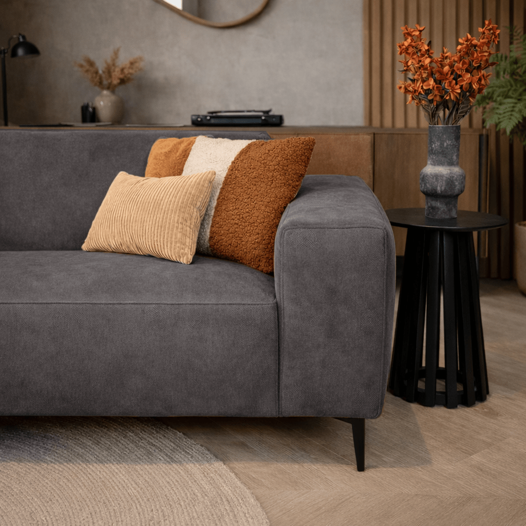 Industriële hoekbank antraciet eco-leer Brisbane - links