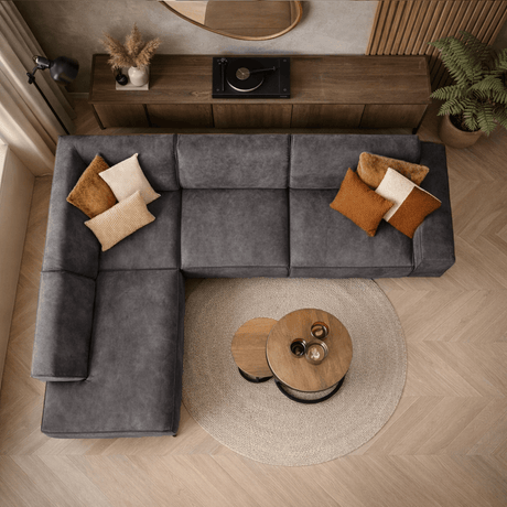 Industriële hoekbank antraciet eco-leer Brisbane - links