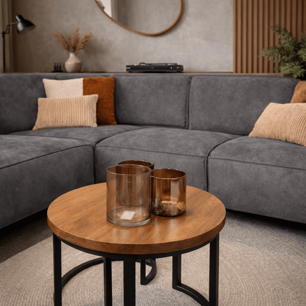 Industriële hoekbank antraciet eco-leer Brisbane - links