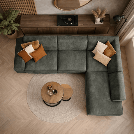 Industriële hoekbank olijfgroen eco-leer Brisbane - rechts