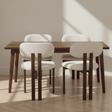 Japandi Eetkamerstoel Miyo Bouclé Beige - Walnootlook Frame