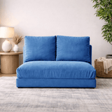 Banken - Slaapbank Japandi blauw stof 2 - zits - lage rug en verstelbaar - Taida - Dimehouse