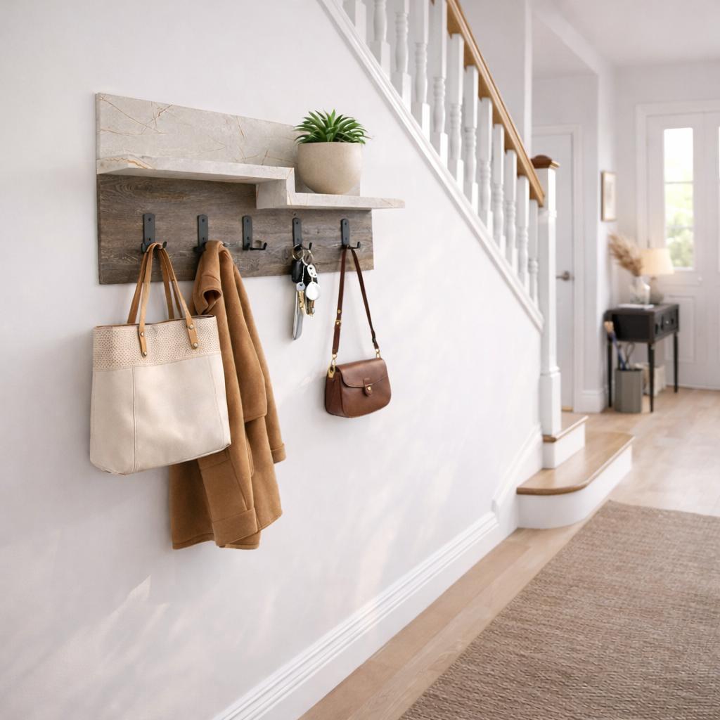 Kapstok Travertine Melamine - 5-Haaks Rustiek Eiken - 65 cm - Lagona