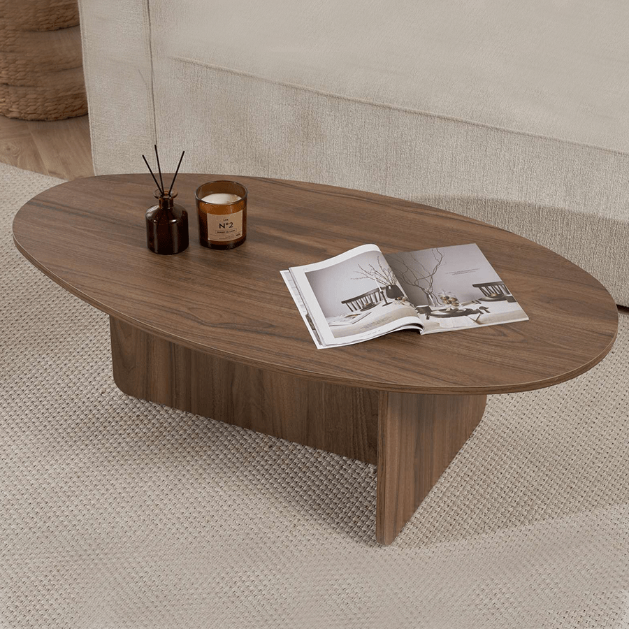 Kiezelvormige salontafel Walnoot Japandi - 120 x 60 cm - Baro