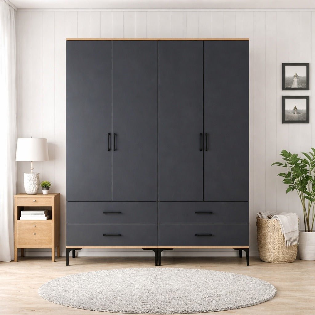 Kledingkast Walnoot en Antraciet Melamine - hang en leg - 160x 200 x 47 cm - Kumsal