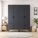 Kledingkast Walnoot en Antraciet Melamine - hang en leg - 160x 200 x 47 cm - Kumsal