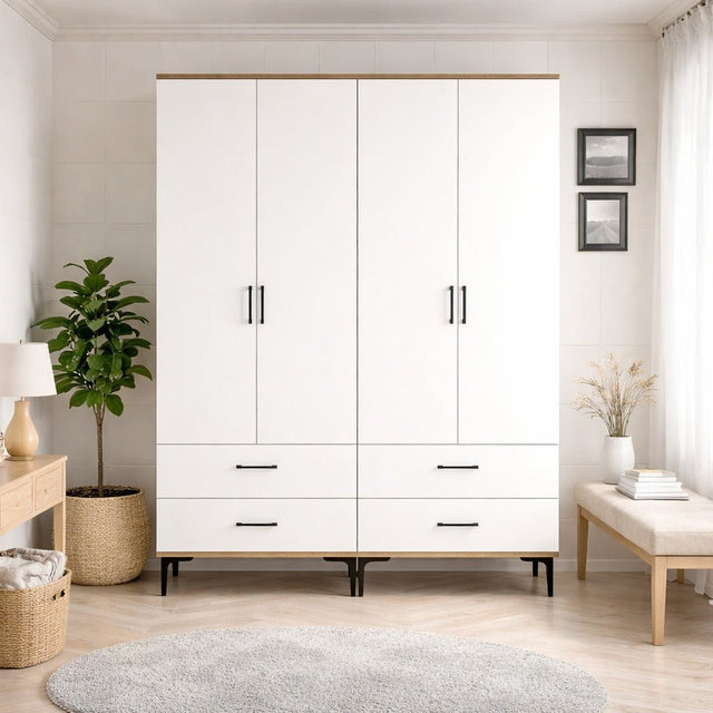 Kledingkasten - Kledingkast Walnoot en Wit Melamine - hang en leg - 160x 200 x 47 cm - Kumsal - Dimehouse