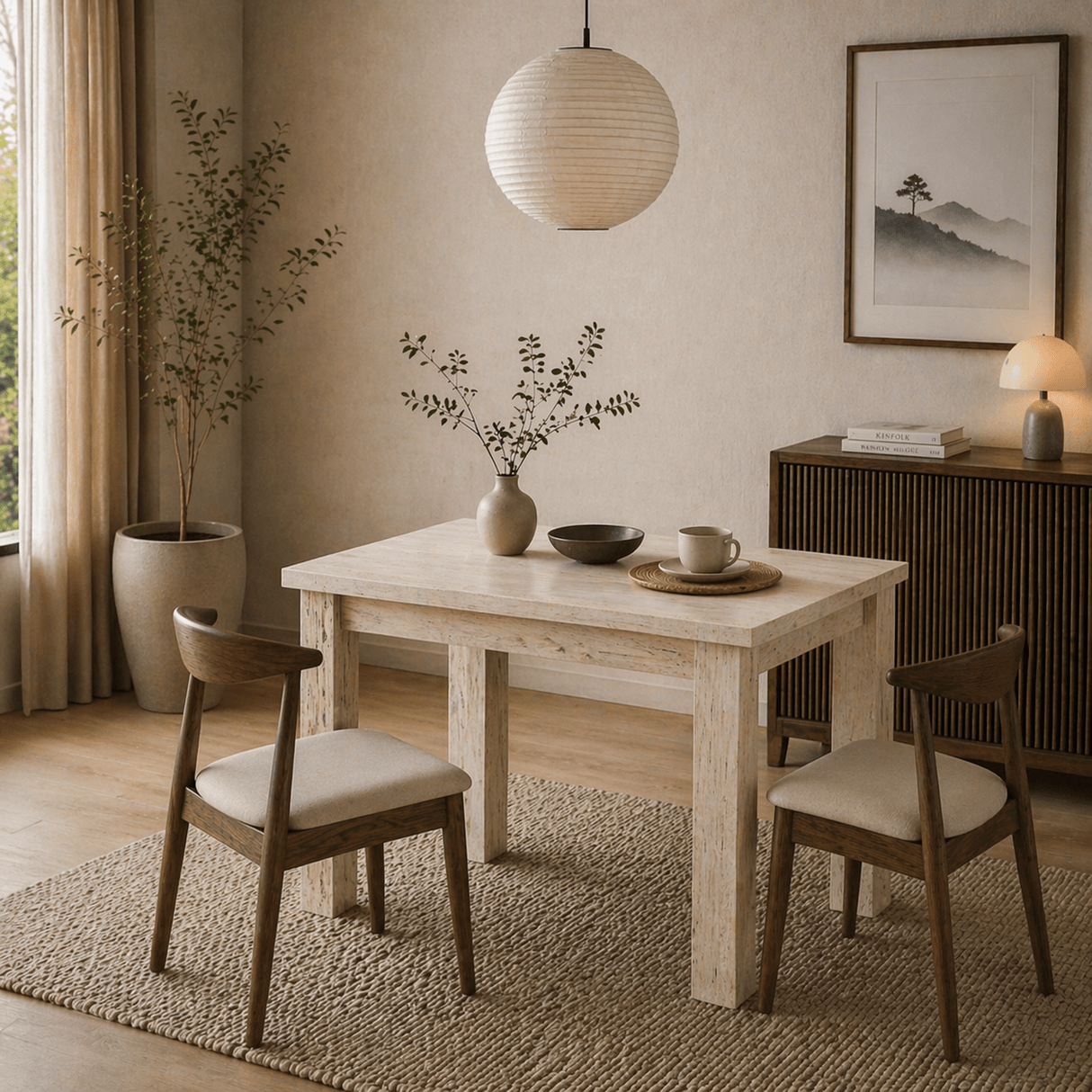 Eettafels - Kleine eettafel Travertin Melamine - 110 cm - met opbergruimte - Kara - Dimehouse