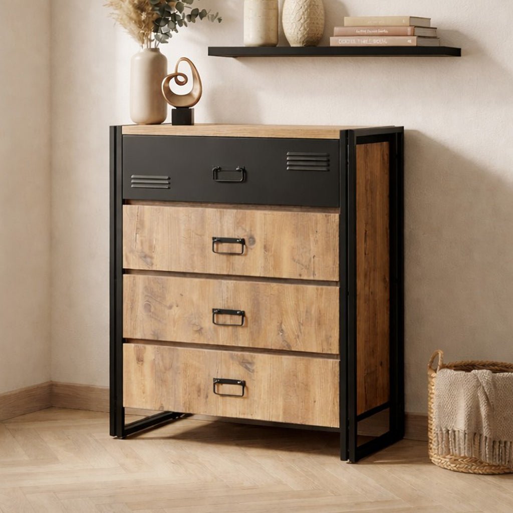 Ladekast Cosmo Atlantisch Dennenhout Zwart Melamine